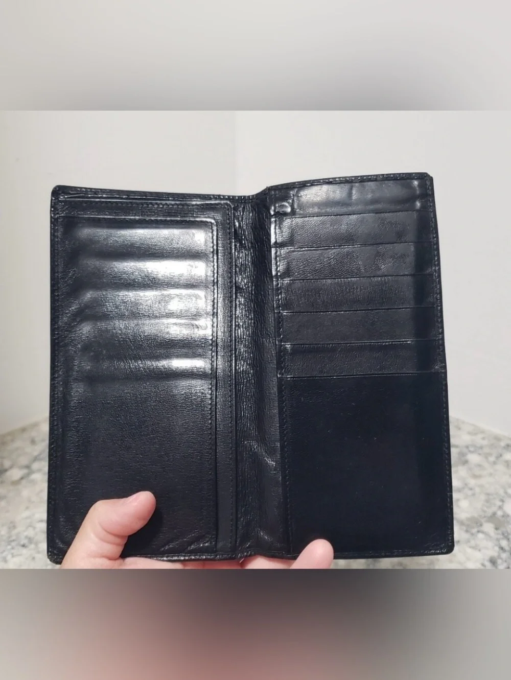 Gucci Vintage Black Long Slim Leather Bifold Wallet